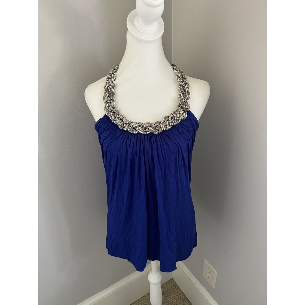 Spense Royal Blue Blouse Metal Chain‎ Halter Top